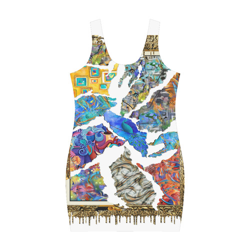 Fractured Art Gold Drip Art Print Tank Dress Medea Vest Dress (Model D06)