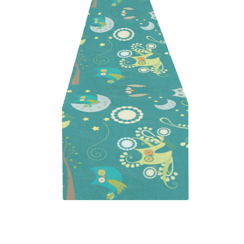 Cute colorful night Owls moons and flowers Table Runner 16x72 inch
