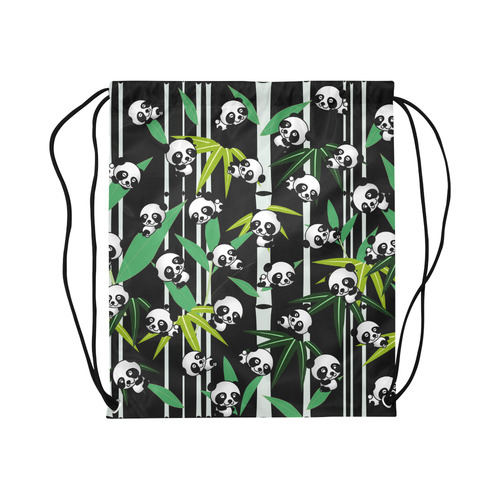 Satisfied and Happy Panda Babies on Bamboo Large Drawstring Bag Model 1604 (Twin Sides)  16.5"(W) * 19.3"(H)