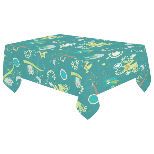 Cute colorful night Owls moons and flowers Cotton Linen Tablecloth 60"x 104"