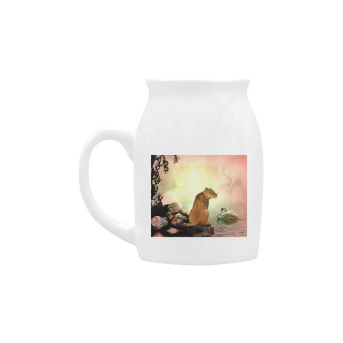 Awesome lioness in a fantasy world Milk Cup (Small) 300ml