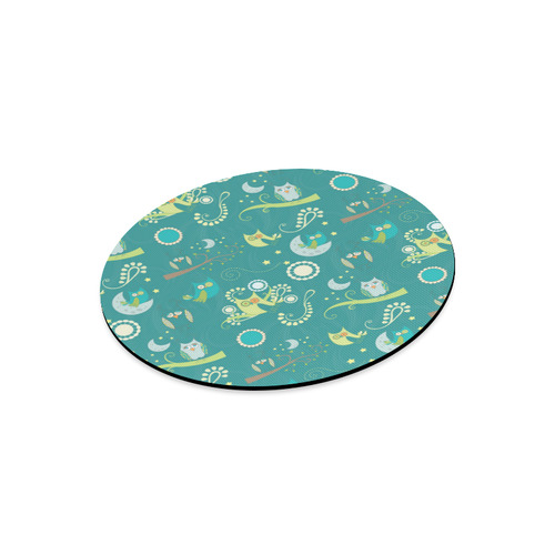 Cute colorful night Owls moons and flowers Round Mousepad