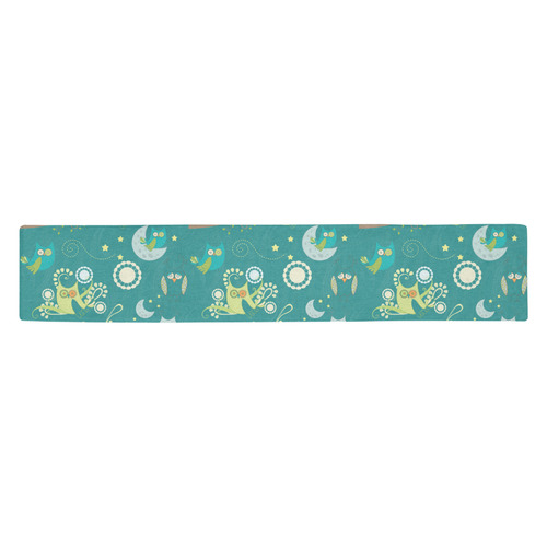 Cute colorful night Owls moons and flowers Table Runner 14x72 inch