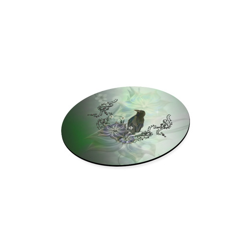 Raven with flowers Round Coaster
