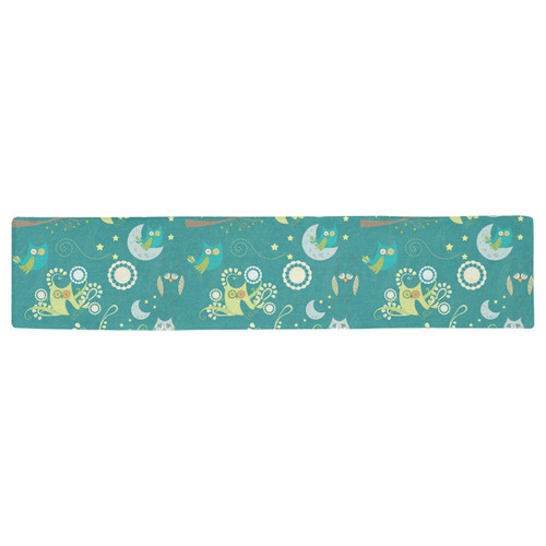 Cute colorful night Owls moons and flowers Table Runner 16x72 inch