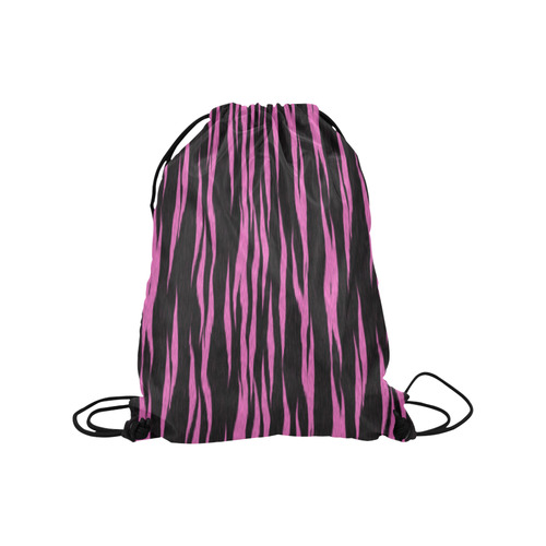 A Trendy Black Pink Big Cat Fur Texture Medium Drawstring Bag Model 1604 (Twin Sides) 13.8"(W) * 18.1"(H)