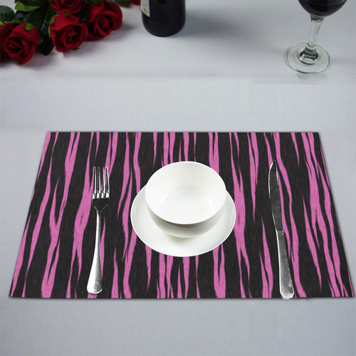 A Trendy Black Pink Big Cat Fur Texture Placemat 12’’ x 18’’ (Set of 4)