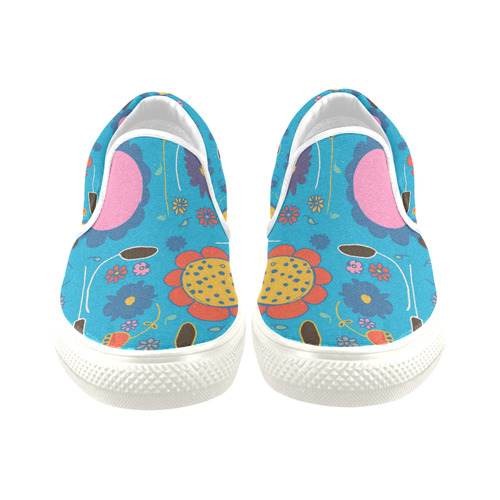 spring flower blue Slip-on Canvas Shoes for Kid (Model 019)