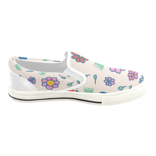flower cream multi Slip-on Canvas Shoes for Kid (Model 019)