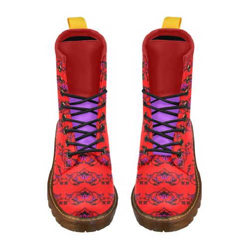 Bodaciously Romantic Red and Purple Floral by Aleta High Grade PU Leather Martin Boots For Women Model 402H