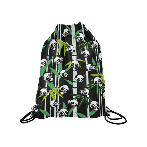 Satisfied and Happy Panda Babies on Bamboo Medium Drawstring Bag Model 1604 (Twin Sides) 13.8"(W) * 18.1"(H)