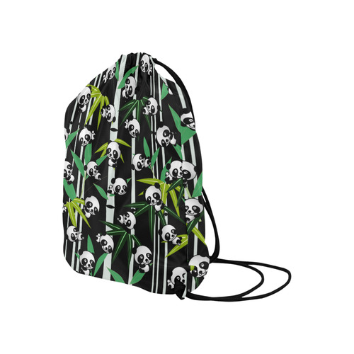 Satisfied and Happy Panda Babies on Bamboo Large Drawstring Bag Model 1604 (Twin Sides)  16.5"(W) * 19.3"(H)