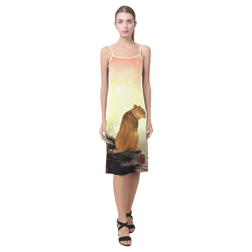 Awesome lioness in a fantasy world Alcestis Slip Dress (Model D05)