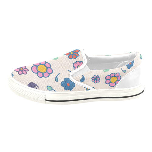 flower cream multi Slip-on Canvas Shoes for Kid (Model 019)