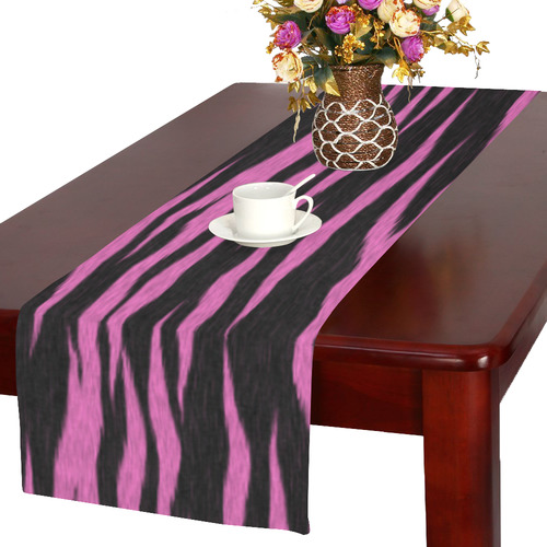 A Trendy Black Pink Big Cat Fur Texture Table Runner 16x72 inch