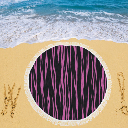 A Trendy Black Pink Big Cat Fur Texture Circular Beach Shawl 59"x 59"