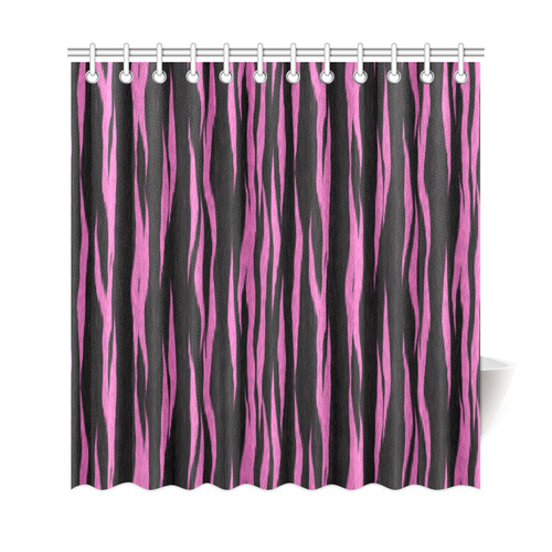 A Trendy Black Pink Big Cat Fur Texture Shower Curtain 69"x72"