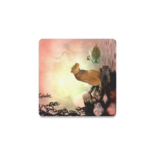 Awesome lioness in a fantasy world Square Coaster