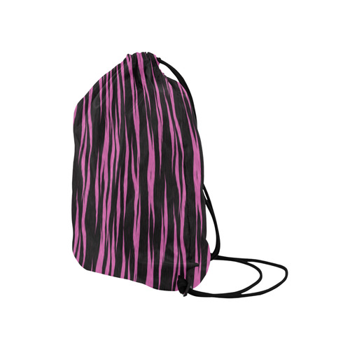 A Trendy Black Pink Big Cat Fur Texture Medium Drawstring Bag Model 1604 (Twin Sides) 13.8"(W) * 18.1"(H)