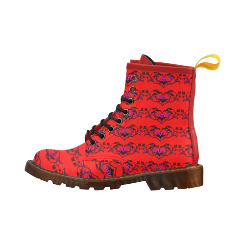 Bodaciously Romantic Red and Purple Floral by Aleta High Grade PU Leather Martin Boots For Women Model 402H