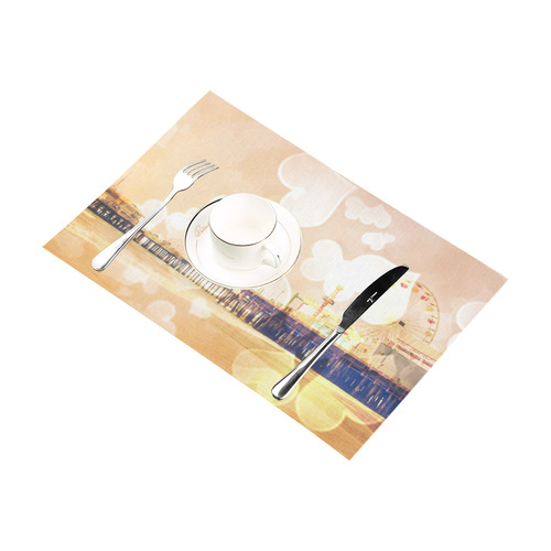 Yellow Bokeh Hearts Santa Monica Pier Placemat 12’’ x 18’’ (Set of 6)