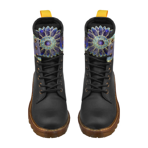 Blue Mosaic Flower High Grade PU Leather Martin Boots For Men Model 402H