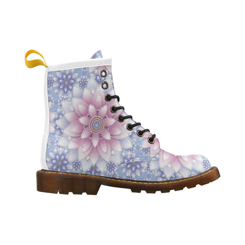 Ornaments pink+blue, pattern High Grade PU Leather Martin Boots For Men Model 402H