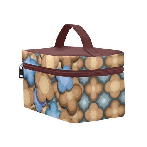 Brown and Blue Flowers Cosmetic Bag/Large (Model 1658)