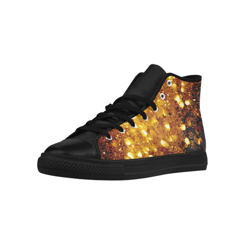 Golden glitter texture with black background Aquila High Top Microfiber Leather Women's Shoes (Model 032)