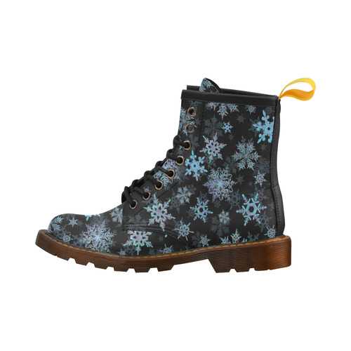 Snowflakes, Blue snow, Christmas High Grade PU Leather Martin Boots For Men Model 402H