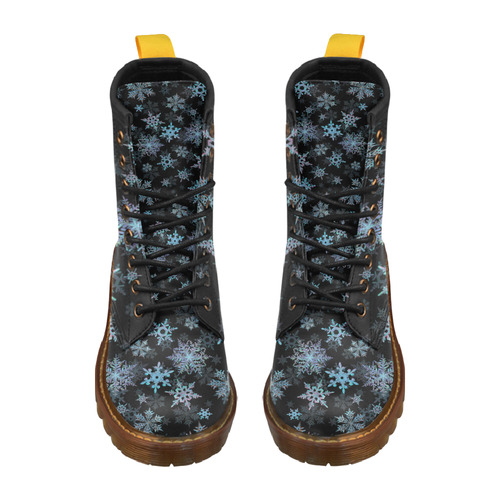 Snowflakes, Blue snow, Christmas High Grade PU Leather Martin Boots For Men Model 402H
