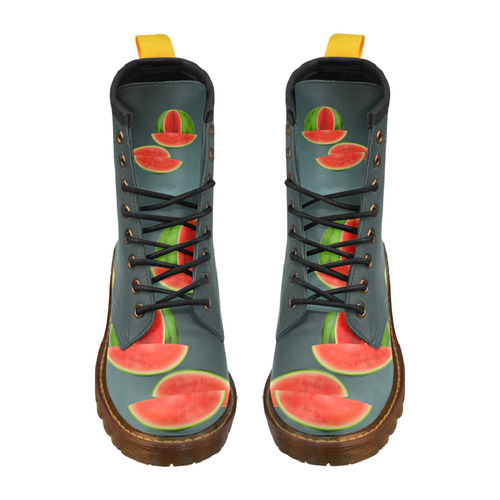 Watercolor Watermelon, red green and sweet High Grade PU Leather Martin Boots For Women Model 402H