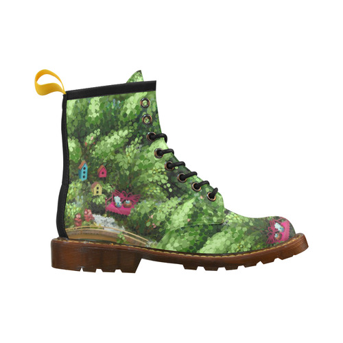 Birds and nest boxes in fairy tale garden, kids High Grade PU Leather Martin Boots For Women Model 402H