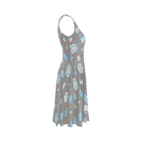 floral gray and blue Sleeveless Ice Skater Dress (D19)