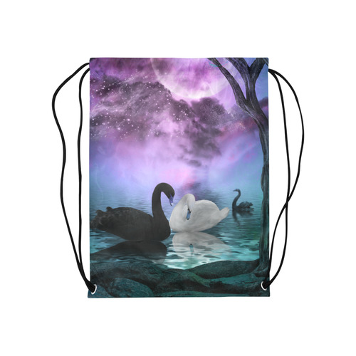 Wonderful black and white swan Medium Drawstring Bag Model 1604 (Twin Sides) 13.8"(W) * 18.1"(H)