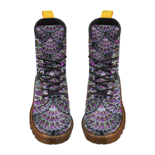Mosaic flower, purple fish scale pattern High Grade PU Leather Martin Boots For Men Model 402H