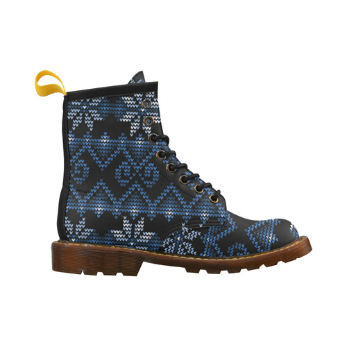 Ugly Christmas Sweater Faux Knit blue, Christmas High Grade PU Leather Martin Boots For Men Model 402H
