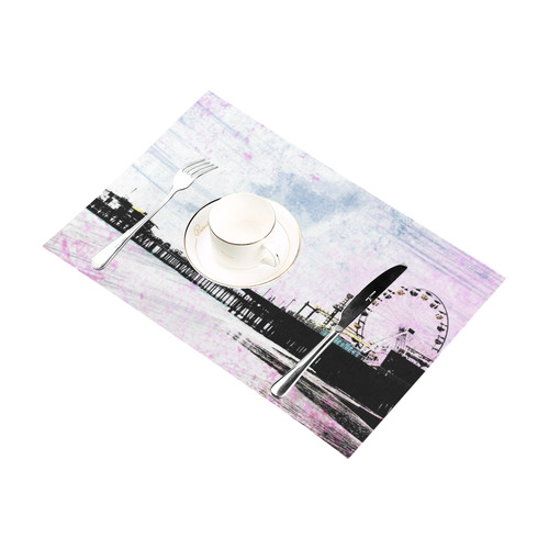 Pink Grunge Santa Monica Pier Placemat 12’’ x 18’’ (Set of 6)