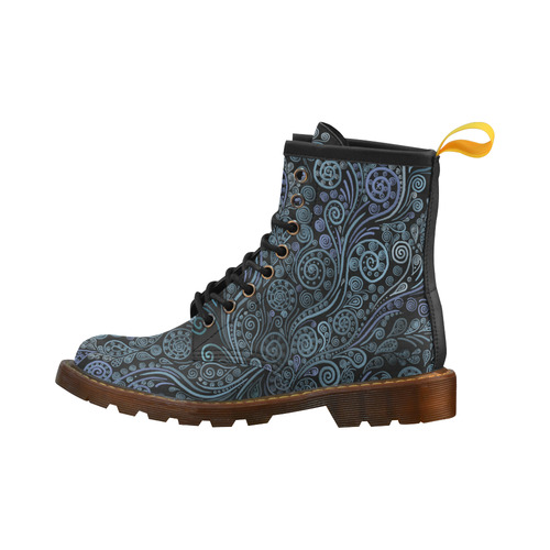 3D psychedelic ornaments, blue High Grade PU Leather Martin Boots For Men Model 402H