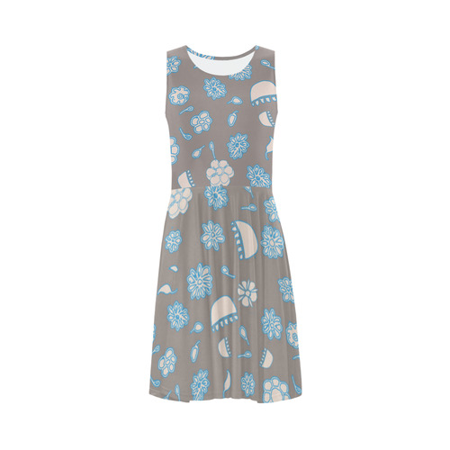 floral gray and blue Sleeveless Ice Skater Dress (D19)