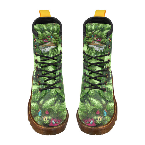 Birds and nest boxes in fairy tale garden, kids High Grade PU Leather Martin Boots For Women Model 402H