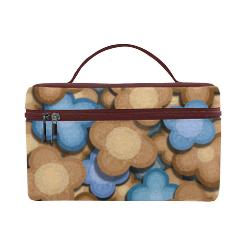 Brown and Blue Flowers Cosmetic Bag/Large (Model 1658)