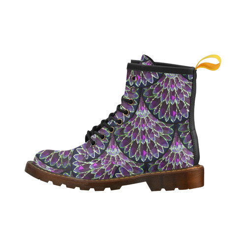 Mosaic flower, purple fish scale pattern High Grade PU Leather Martin Boots For Men Model 402H