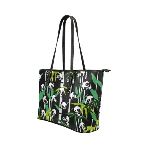 Satisfied and Happy Panda Babies on Bamboo Leather Tote Bag/Small (Model 1651)