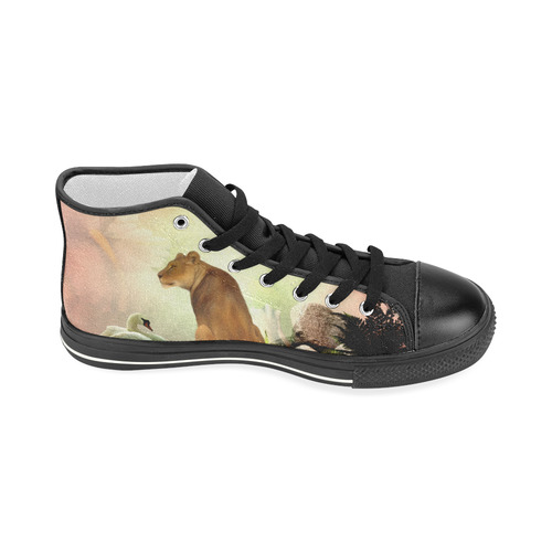 Awesome lioness in a fantasy world Women's Classic High Top Canvas Shoes (Model 017)