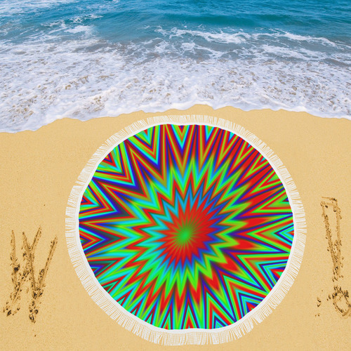 Red Yellow Blue Green Color Explosion Circular Beach Shawl 59"x 59"