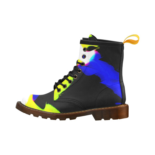 blue and yellow abstract High Grade PU Leather Martin Boots For Men Model 402H