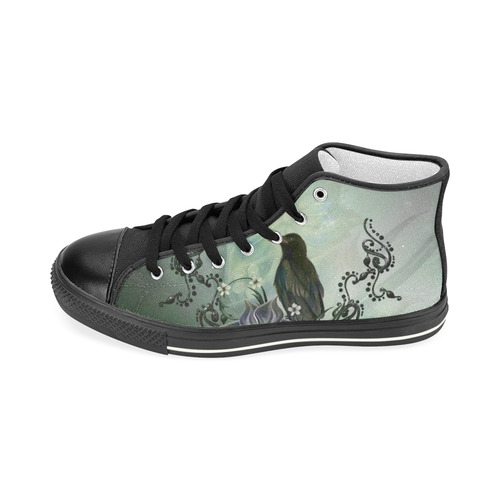 Raven with flowers Women's Classic High Top Canvas Shoes (Model 017)