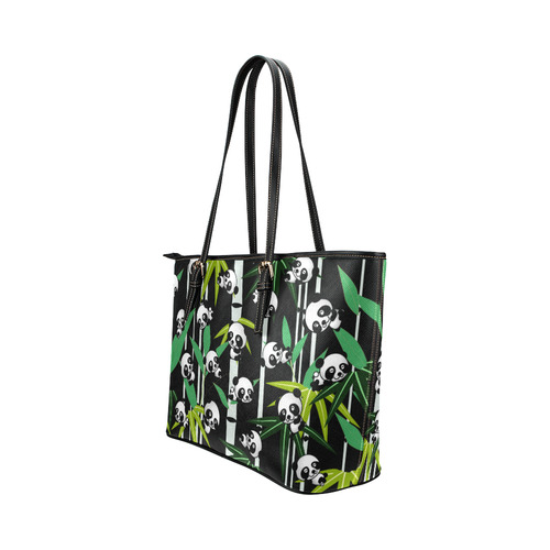 Satisfied and Happy Panda Babies on Bamboo Leather Tote Bag/Small (Model 1651)