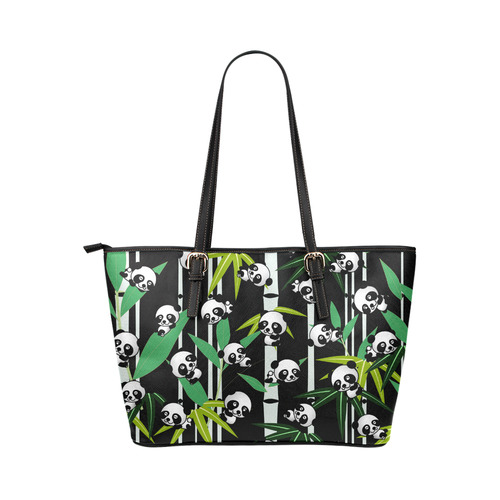 Satisfied and Happy Panda Babies on Bamboo Leather Tote Bag/Small (Model 1651)